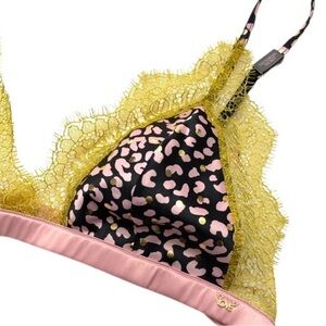 Victorias Secret Sexy Satin Chantilly Lace Trim Triangle Bralette Bra Multicol